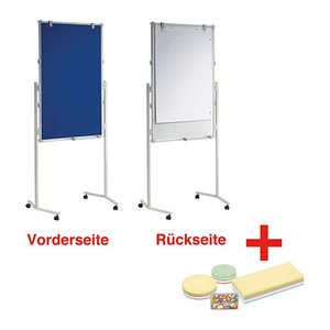 AKTION: MAUL mobiles Whiteboard MAULpro 75,0 x 120,0 cm blau#!#weiß Textil/Whiteboard + GRATIS Moderations-Starter-Set, bestehend aus je 120 Moderationskarten Ø 9,5 cm, Ø 13,5 cm, 9,5 x 20,0 cm, 200 Signal-Nadeln
