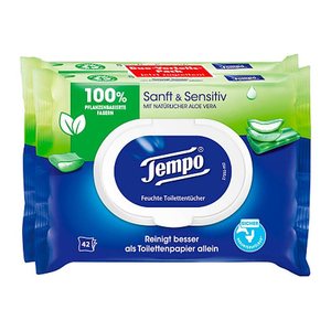 Tempo Feuchtes Toilettenpapier Sanft & Sensitiv Duo-Pack 1-lagig, 2x 42 Tücher