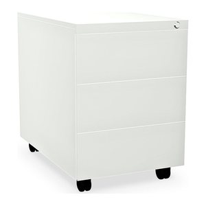 Design-Rollcontainer aus Stahl mit Schubladen – Signalweiß (3 Fächer, 3 Schübe)