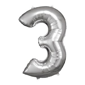 amscan® Folienballon Zahl 3 silber, 1 St.