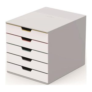 DURABLE Schubladenbox VARICOLOR®  weiß mit bunten Farblinien 762527, DIN A4 mit 5 Schubladen, 1 St.