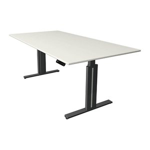 Kerkmann Move 3 elegant elektrisch höhenverstellbarer Schreibtisch weiß rechteckig, T-Fuß-Gestell grau 200,0 x 100,0 cm
