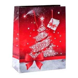 SIGEL Geschenktüten Sparkling Tree rot/weiß 26,0 x 33,0 cm, 5 St.