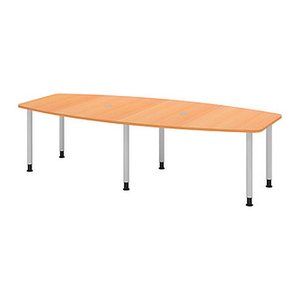 HAMMERBACHER Konferenztisch KT28C buche Tonnenform, Rundrohr silber, 280,0 x 85,0 - 130,0 x 72,0 - 74,0 cm