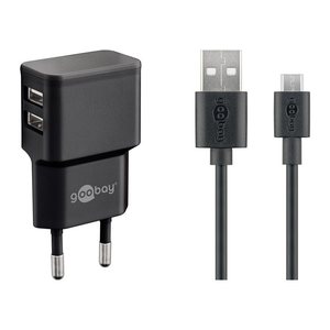 goobay Ladekabel mit Adapter schwarz, Kabellänge: 1,0 m, 12 Watt