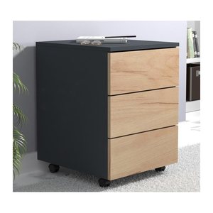 VCM my office Dalosa Rollcontainer anthrazit, eiche 3 Auszüge 39,0 x 70,0 x 55,0 cm