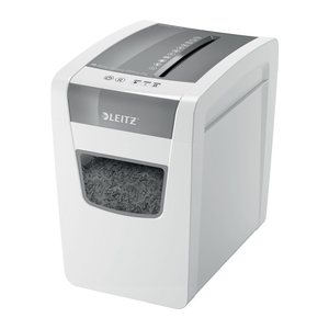 AKTION: LEITZ IQ Home Office Slim Aktenvernichter mit Partikelschnitt P-4, 4 x 28 mm, bis 10 Blatt, weiß mit 15 Euro CashBack