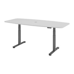 HAMMERBACHER Konferenztisch XDSM22 lichtgrau Tonnenform, T-Fuß-Gestell grau, 220,0 x 83,0/103,0 x 62,0 - 127,0 cm