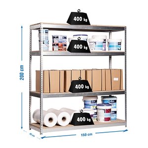 Simonrack Schwerlast-Weitspannregal ECOFORTE 1206-4 778100047201548 silber 150,0 x 45,0 x 200,0 cm