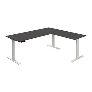 Kerkmann Move 3 elektrisch höhenverstellbarer Schreibtisch anthrazit L-Form, T-Fuß-Gestell weiß 180,0 x 80,0 cm