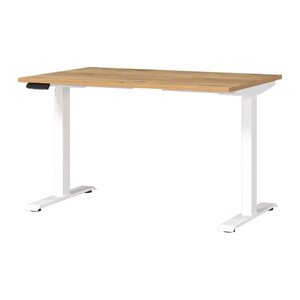 GERMANIA JET höhenverstellbarer Schreibtisch navarra-eiche rechteckig, T-Fuß-Gestell weiß 120,0 x 80,0 cm