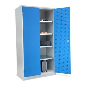 Werkstattschrank – 1000 x 600 – inkl. 4 verzinkten FB – Korpus Lichtgrau (Türen Lichtblau)
