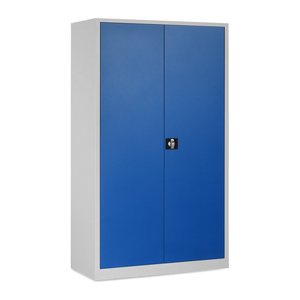 Aktenschrank aus Stahl – 1200 x 420 (5 OH) – Korpus in Lichtgrau (Türen Enzianblau)