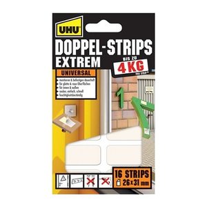 UHU EXTREM Klebestreifen für max. 4,0 kg, 26,0 x 31,0 mm, 16 St.