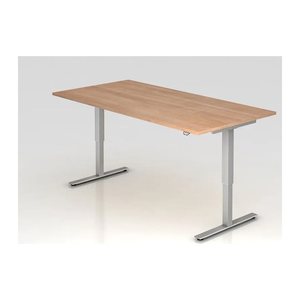HAMMERBACHER XMST2E elektrisch höhenverstellbarer Schreibtisch nussbaum rechteckig, T-Fuß-Gestell silber 200,0 x 100,0 cm