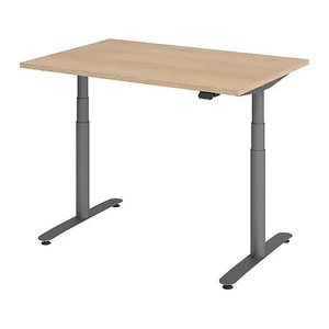 HAMMERBACHER VXDLR12 elektrisch höhenverstellbarer Schreibtisch eiche rechteckig, T-Fuß-Gestell grau 120,0 x 80,0 cm