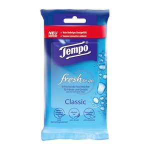 Tempo Handreinigungstücher Erfrischend 1-lagig weiß, 10 Tücher