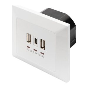 DIGITUS Unterputz Ladedose USB 2x USB A 1x USB Type-C, weiss