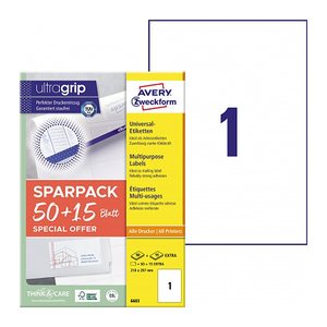 AKTION: AVERY Zweckform Etiketten 6603 weiß 210,0 x 297,0 mm, 65 Blatt