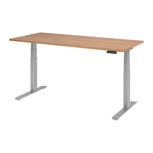 HAMMERBACHER XDKB19 elektrisch höhenverstellbarer Schreibtisch nussbaum rechteckig, C-Fuß-Gestell silber 180,0 x 80,0 cm