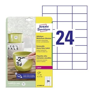 AVERY Zweckform wetterfeste Folienetiketten L4718REV-20 weiß 70,0 x 37,0 mm, 20 Blatt