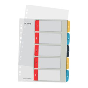 LEITZ Ordnerregister Cosy DIN A4+ Vollformat, Überbreite 1-5 farbig 5-teilig, 1 Satz
