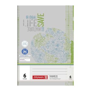 BRUNNEN Schulheft Recycling Lineatur 6 blanko DIN A5 ohne Rand, 16 Blatt, 1 St.