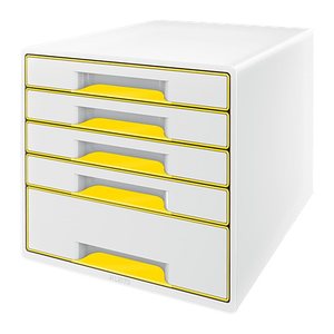 LEITZ Schubladenbox WOW Cube perlweiß/gelb 52142016, DIN A4 mit 5 Schubladen, 1 St.