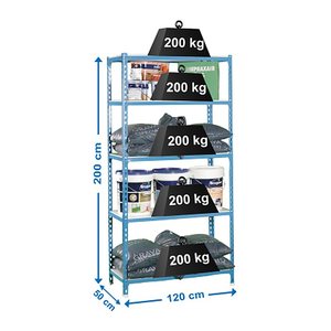 Simonrack Schwerlastregal SIMONCLICK MEGAPLUS 5 8425437076954 blau, weiß 120,0 x 50,0 x 200,0 cm