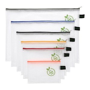 FolderSys Reißverschlussbeutel je 1x A6, B6, A5, B5, A4, B4 transparent/farbsortiert 0,20 mm, 1 Set