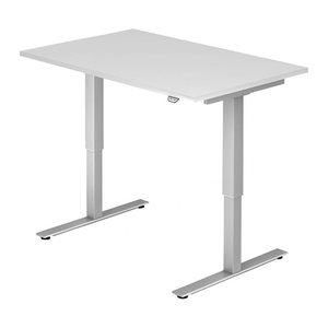 HAMMERBACHER XMST12 elektrisch höhenverstellbarer Schreibtisch weiß rechteckig, T-Fuß-Gestell silber 120,0 x 80,0 cm
