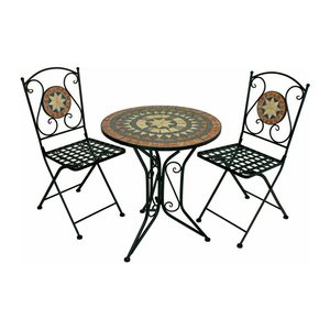 Garden Pleasure Sitzgruppe PULAR, schwarz Keramik, Metall, 3-teilig