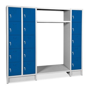 Schließfachgarderobe (15-Fächer) – Korpus in Lichtgrau (1740 x 500 x 1800 mm, Türen Enzianblau)