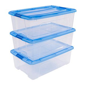 IRIS Ohyama Clear NTB Aufbewahrungsboxen 3x 30,0 l transparent, blau 39,5 x 57,5 x 29,5 cm, 3 St.