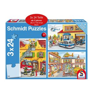 Schmidt Feuerwehr & Polizei Puzzle, 3 x 24 Teile