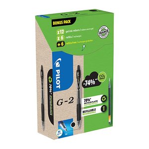 AKTION: PILOT G2 Greenpack Gelschreiber-Set schwarz/transparent 0,4 mm, Schreibfarbe: schwarz, 1 Set + GRATIS 6 Gelschreiberminen