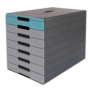 DURABLE Schubladenbox IDEALBOX PLUS  grau/blau 776306, DIN A4 mit 7 Schubladen, 1 St.