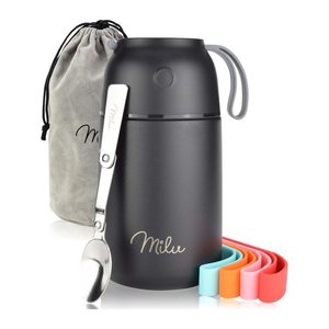 Milu Isolier-Speisebehälter schwarz 1 Thermobehälter mit Tasche, klappbarer Löffel, 5 farbige Trageschlaufen aus Gummi, 1 St.