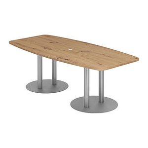 HAMMERBACHER Konferenztisch KT22S asteiche Tonnenform, Rundrohr silber, 220,0 x 83,0 - 103,0 x 74,5 cm
