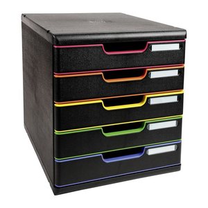 Exacompta Schubladenbox Modulo  schwarz mit bunten Farblinien 301914D, DIN A4 mit 5 Schubladen, 1 St.