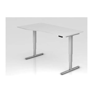 HAMMERBACHER VXDSM18 elektrisch höhenverstellbarer Schreibtisch weiß Trapezform, T-Fuß-Gestell silber 180,0 x 100,0 cm
