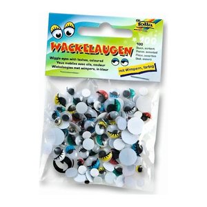 folia Wackelaugen mehrfarbig mit Wimpern farbig sortiert Ø unterschiedlich mm, 100 St.