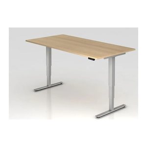 HAMMERBACHER XDSM2E elektrisch höhenverstellbarer Schreibtisch eiche rechteckig, T-Fuß-Gestell silber 200,0 x 100,0 cm