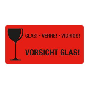 EICHNER Warnetiketten rot »Vorsicht Glas!« 100,0 x 50,0 mm, 250 Etiketten