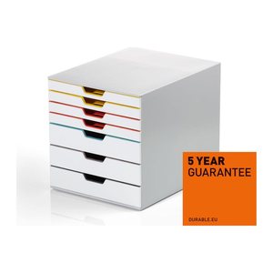 DURABLE Schubladenbox VARICOLOR®  weiß mit bunten Farblinien 762727, DIN A4 mit 7 Schubladen, 1 St.