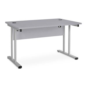 Schreibtisch – T-Fuß – Fixe höhe inkl. Knieraumblende (1200 x 800 x 730 mm, Platte Grau)
