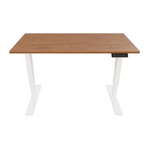 BISLEY E-StarterTech elektrisch höhenverstellbarer Schreibtisch lincoln walnuss rechteckig, T-Fuß-Gestell weiß 140,0 x 60,0 cm