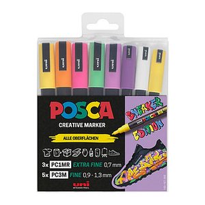 uni-ball POSCA Sneaker schwarz Acrylstift farbsortiert 0,9 - 1,3 mm, 8 St.