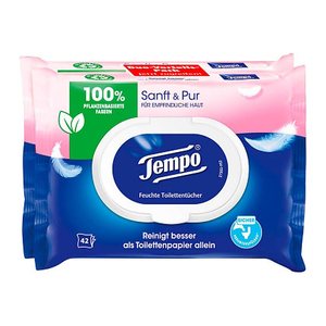 Tempo Feuchtes Toilettenpapier Sanft & Pur Duo-Pack 1-lagig, 2x 42 Tücher