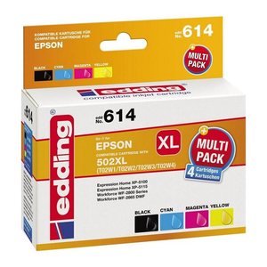 edding EDD-614 schwarz, cyan, magenta, gelb Druckerpatronen kompatibel zu EPSON 502XL/T02W64, 4er-Set